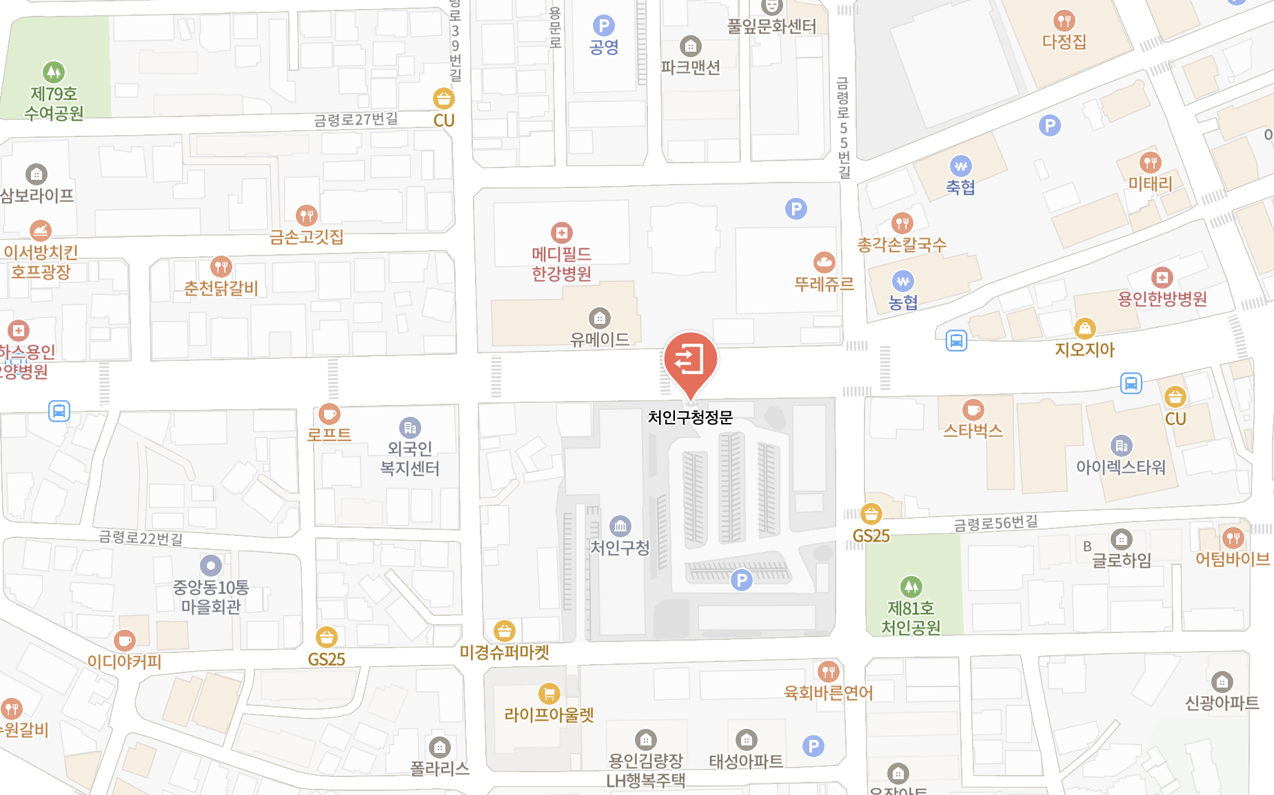 버스탑승 위치 지도 - 처인구청 정문